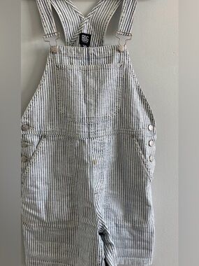 BDG Blue and White Striped Denim Overalls Short